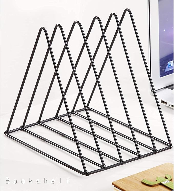 QPEY Triangle File Holder,5 Slot Metal Vinyl Record Stand Holder Magazine Newspaper Holder Photography Props for Office Home 2 Pcs (2pc black)