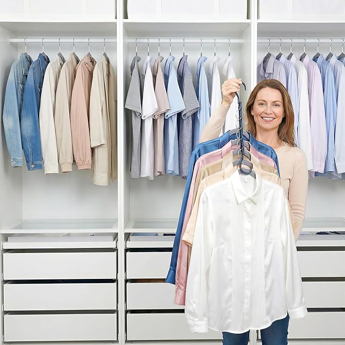 HOUSE DAY 10 Pack Closet Organizers and Storage with 5 Holes for Cascading, Multipurpose, Space Saving Hanger Organizer, Closer Organizer for Closet Organization, Dorm Room Essentials - Misty Blue