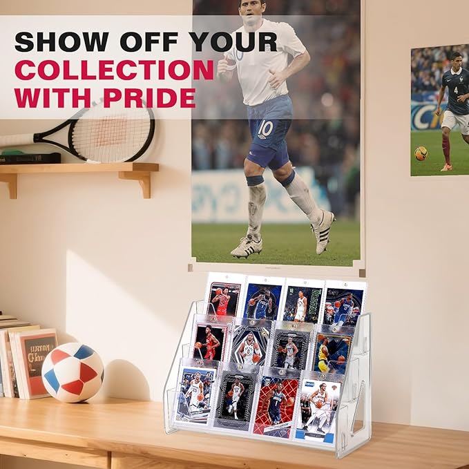 Trading Card Display Stand, Vertical Holder for Baseball Basketball Sports Graded Card Display Stand Tabletop for PSA BGS SGC Slabs, Snap-On Assembly(3 Tier, 2 Pack)