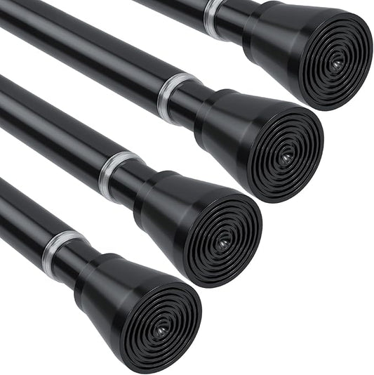 4 Pack Black Tension Rod 28 To 48 Inch Adjustable Spring Tension Curtain Rods No Drilling Short Curtain Rod Extendable Small Spring Tension Rod for Closet Cupboard Bars Refrigerator