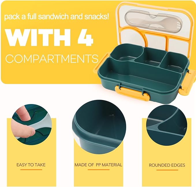 Bento Box for Adults,4 Compartments Lunch Box, Snack Containers Reusable Lunch Containers Drop-Proof, Dishwasher Safe & Made with BPA-Free Materials, Dark Blue