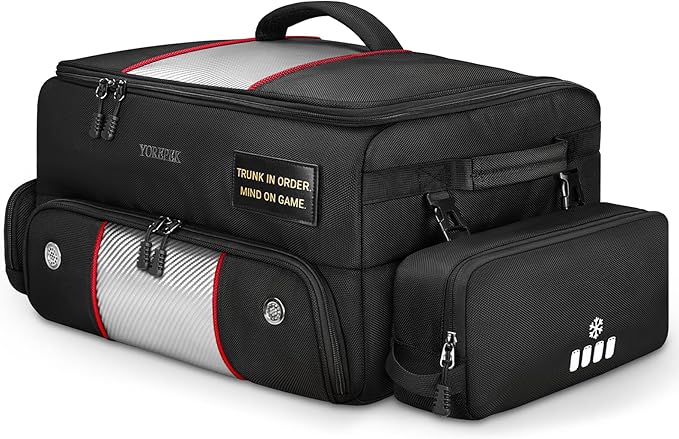 YOREPEK Upgraded Golf Trunk Organizer, Golf Gifts for Men, with Removable Insulated Pouch&Dust-Proof Protective Layer, Multi-Compartment fits 2 Pairs of Shoes, Golf Accessories