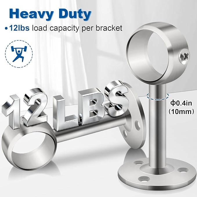 TOKPLNU Ceiling Curtain Rod Holder, 1 1/4Inch Heavy Duty Curtain Rods Bracket for Wall, Stainless Steel, Silver Ceiling Rod Hooks Hangers, Set of 4