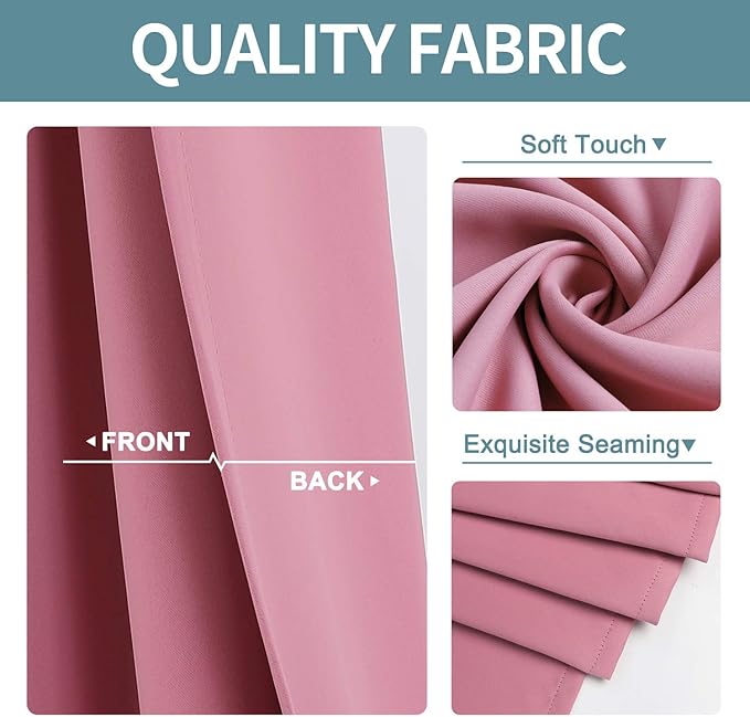ChrisDowa Blackout Curtains 45 Inches Long for Living Room, Grommet Thermal Insulated Room Darkening Curtains for Bedroom (1 Panel Set, Pink, 38W x 45L)