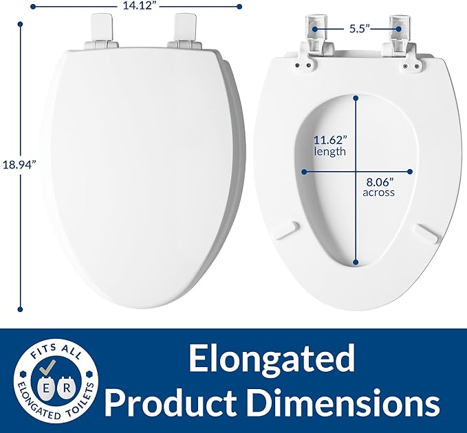Mayfair Cassel Slow Close Toilet Seat, Easy Clean Non Slip Premium Wood Seat, Easy Install, Made in USA, Elongated, White