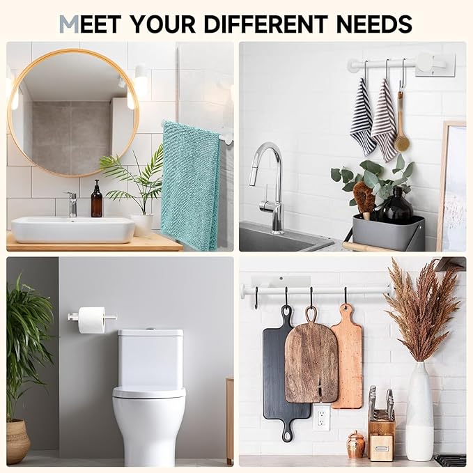 Paper Towel Holder Wall Mount - Self Adhesive No Drill or Drilling, SUS304 Stainless Steel - Kitchen, Bathroom, Sink, Pantry, Fridge (White)