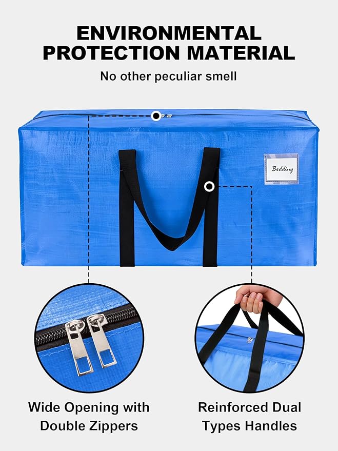 HOMESURE Supports 200lbs Heavy Duty Moving Bags - Strong Zipper & Wrap-Around Handles - Water-Resistant Storage Totes, Durable Alternative to Moving Boxes- 12 Pack -Multi-Color System for Easy Sorting