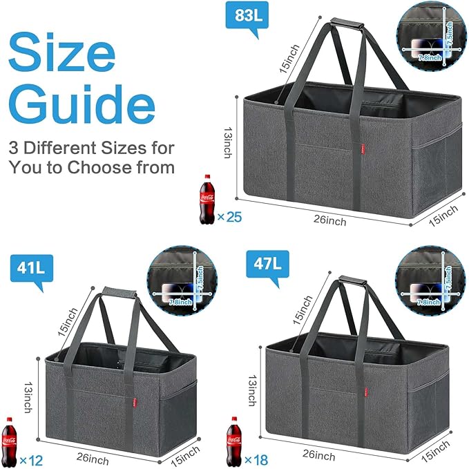 LHZK Standing Utility Tote Bag with Metal Wire Frame and the Sides Rinforced, Large Tote Bag with Handle, Reusable Grocery Bags Foldable, Beach Bag, Car Tote (Grey, 18.5''x11.8''x11.5'') | Metal Wire Frame