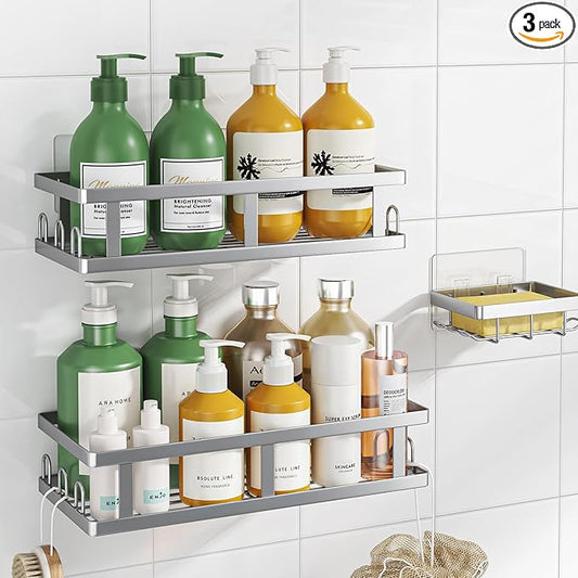 Youvip Shower Caddy Adhesive,No Drill Bathroom Organizer,Large Capacity Rustproof Shelves for Inside Shower,Bathroom Organizers and Storage,Silver