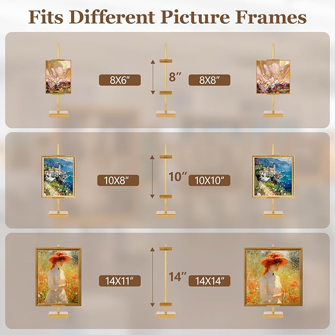 1pcs Adjustable Tabletop Easel Stand for Picture Frames, Picture Easels for Display, Gold Easel, Picture Frame Stand, Adjustable Art Easel.(18inch,Gold)