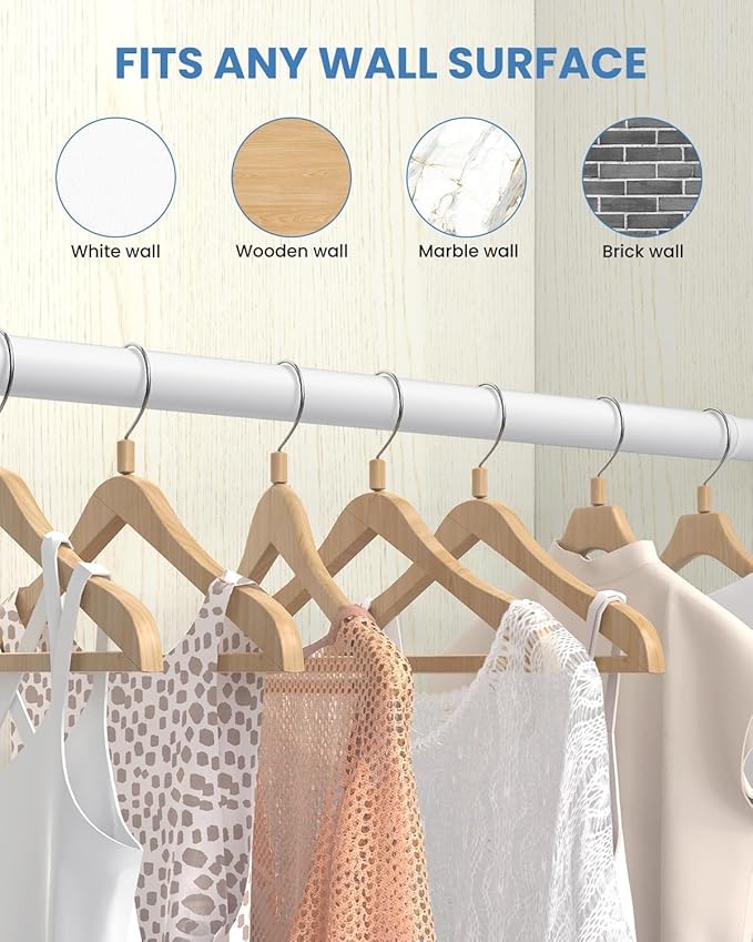 2 PACK Closet Rods for Hanging Clothes, 17 to 69 Inches Stepless Adjustable Metal Closet Rod, 1.3 Inches Heavy Duty Clothes Hanging Rod for Closet Wardrobes Laundry RV, White