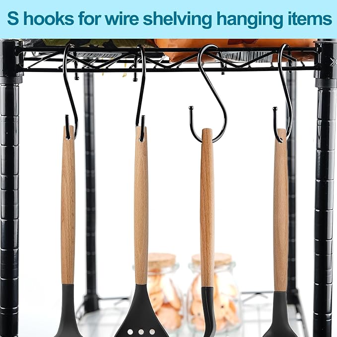 ESFUN 24 Pack S Hooks, 3.5 Inch Heavy Duty S Hooks for Hanging Plant, Large Closet Rod Hooks for Jeans Bags, Black Metal S Shaped Hook for Plant Basket, Pots Pans Wire Shelf Rack, Utensils, Towels