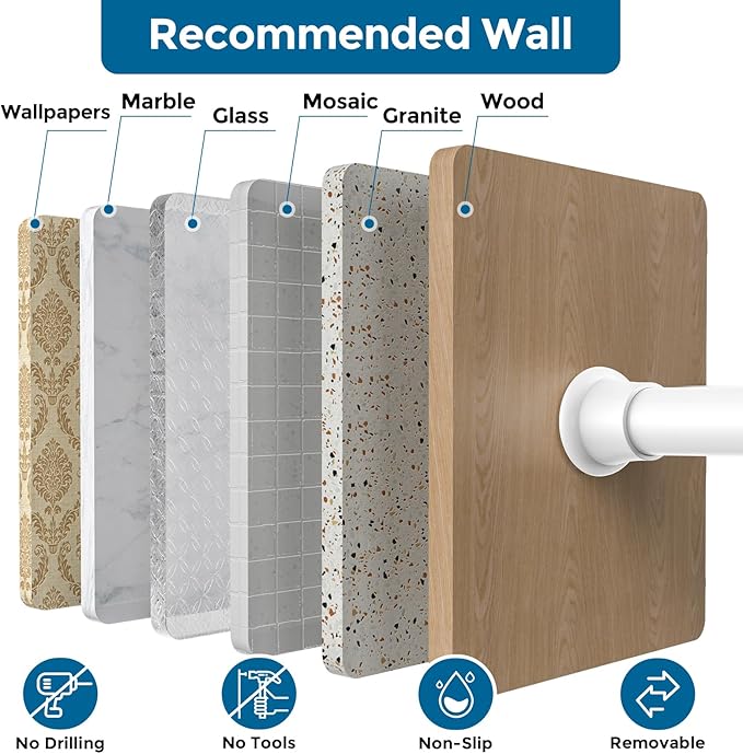 AIZESI White Adjustable Tension Curtain Rod, 31-63 Inch Spring No Drill Stainless Steel Shower Rods for Bathroom，Closet ，Window–Rust Resistant，Non-Slip