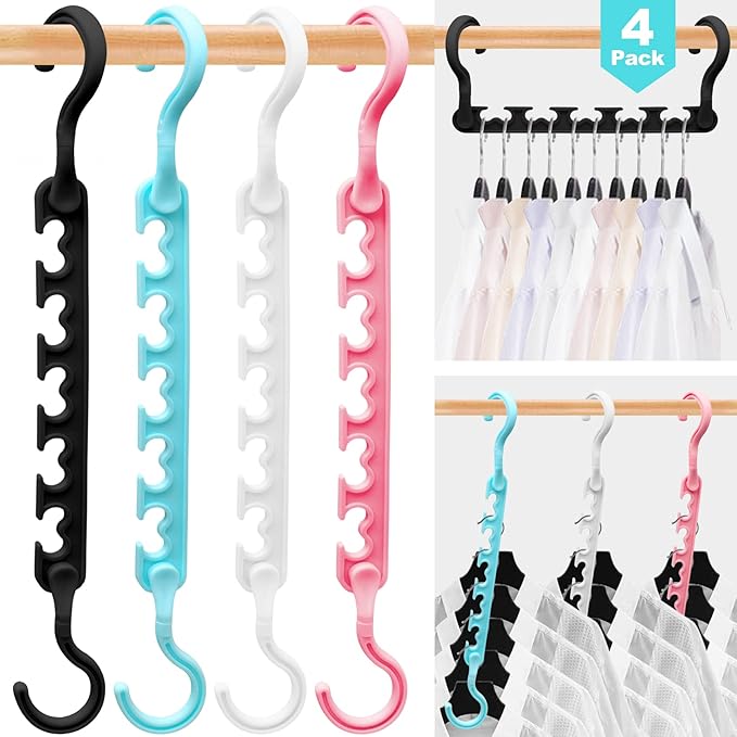 4 Pack College-Dorm-Room-Essentials for Girls,Closet-Organizers and Storage,Closet-Storage Plastic Clothes Hangers with 5 Holes Hangers Space Saving