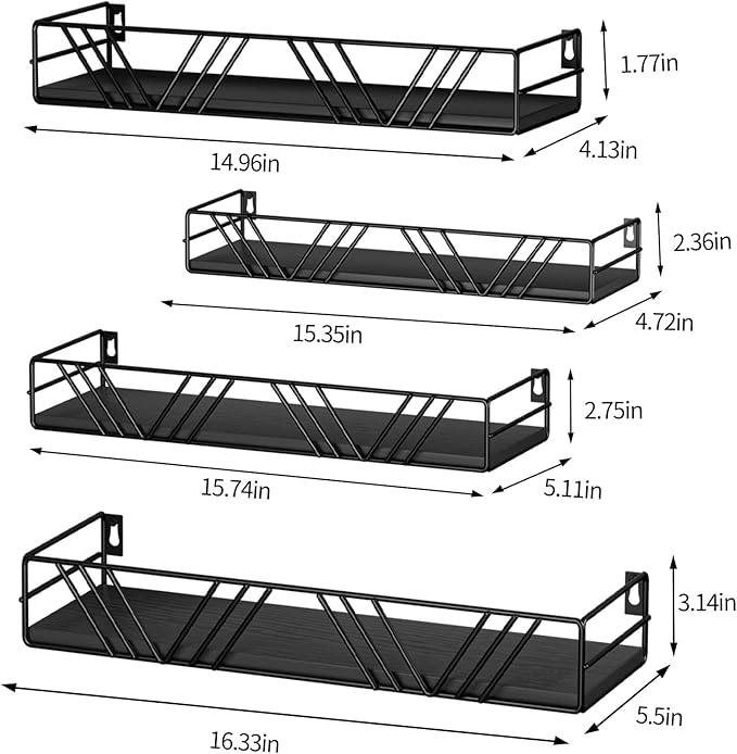 Amaoot Floating Shelves for Wall Set of 4, Different Sizes Mounted Wood Floating Shelf, Wall Shelves for Living Room,Bedroom, Bathroom, Kitchen, Farmhouse Decor, Office