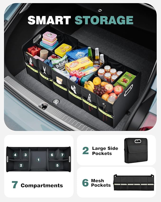 FLORICH Update Trunk Organizer for Suv, Large Truck Organizer Back Seat Storage Premium, Collapsible Multi-Compartment Car Organizers and Storage Waterproof