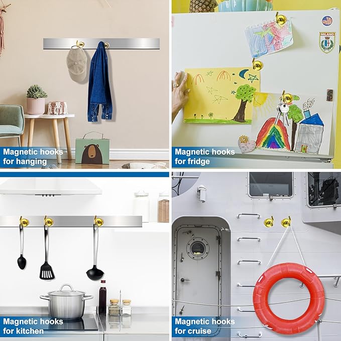 LOVIMAG Yellow Magnetic Hooks for Cruise Cabins, 120LBS Cruise Essentials Must Haves, Cruise Magnets, Magnetic Key Holder, Strong Magnetic Hooks for Hanging, Fridge, Grill -12 Pack