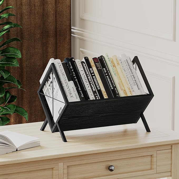YINMIT Vinyl Record Holder - 80-100 LP Vinyl Record Storage Rack, Quick Assembly Display, Retro Style Organizer for Magazine, Book, Files, Albums (Black, 1 Tier)