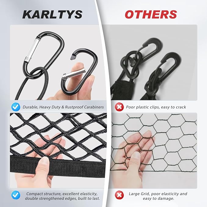 Karltys Envelope Style Cargo Net for 2021-2024 2025 2026 Kia Sorento, Heavy Duty Rear Trunk Mesh Cargo Net for 2025 Sorento Accessories, Elastic Mesh Netting Organizer with Metal Hooks