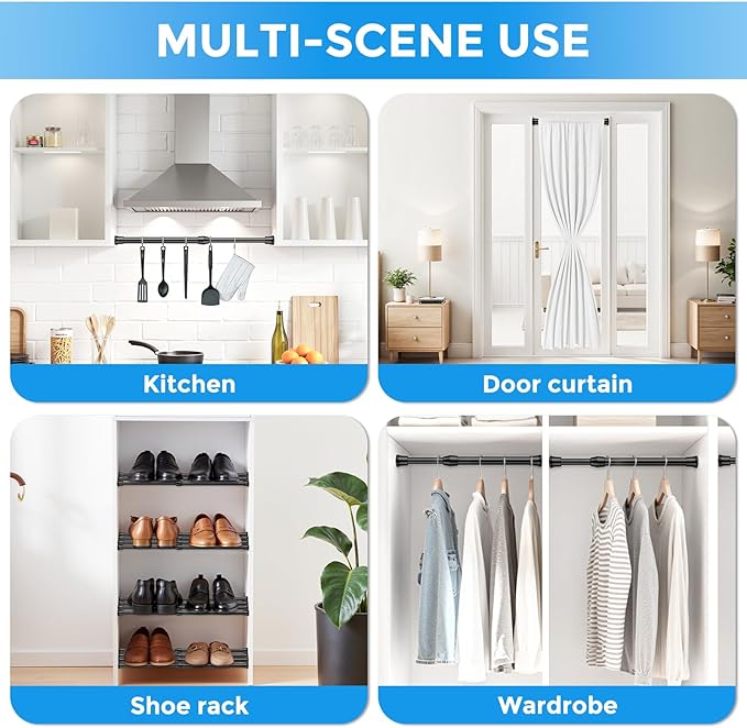 4 Pack Small Tension Rod 12 to 19 Inch Adjustable Tension Curtain Rod Mini Closet Spring Rod No Drilling Short Tension Rods for Windows, Cupboard, Kitchen Cabinets, Black