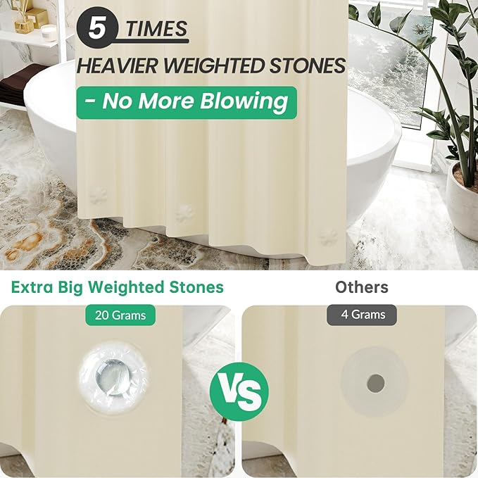 AmazerBath Stall Shower Curtain 36x72, Beige Shower Curtain Plastic, Small Shower Curtain Liner Cream Heavy Duty Thick PEVA, Walk in Shower Liner with 2 Weighted Stones and 6 Grommet Holes