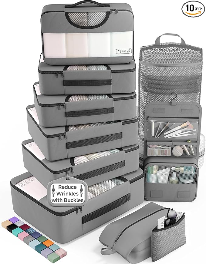 Veken 10 Set Packing Cubes for Travel Essential, Suitcase Organizer Bags in 4 Sizes, Carry-On Luggage Accessories with Large Laundry & Shoes Bag, Must-Have for Airplane, Road Trip & Camping