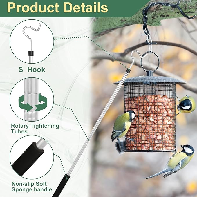 Clothing Hook Pole,51 Inch Closet Pole Reach with Hook Stainless Steel Sponge Handle Length Clothes Hook Pole Get Clothes From High Places Be Used Shutters Ceiling