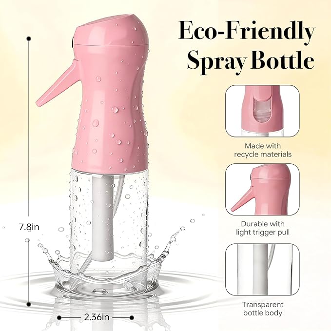 3Pcs Continuous Spray Bottles For Hair,Ultra Fine Mister for Hair Styling, Plants, Cleaning, Salon, Misting & Skin Care (200ml Blue+Pink+Clear)
