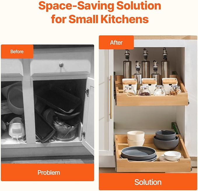 VEVOR Pull Out Cabinet Organizer, 17"W x 21"D Cabinet Drawer, Soft Close Slide out Shelf, Heavy-Duty Sliding Wood Drawer, Bottom Mount Size（17.5"W x 23"D）and Side Mount Size（18"W x 23"D）