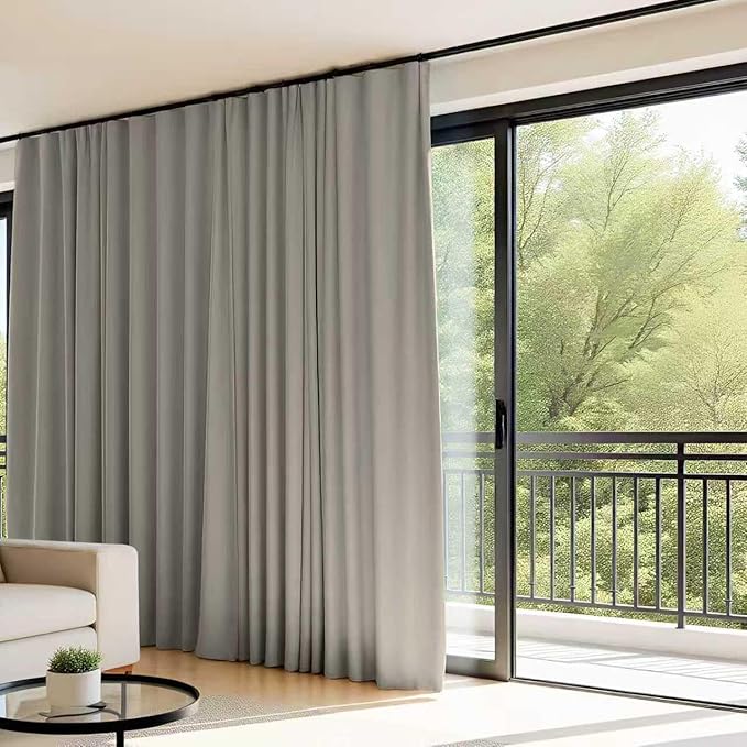 Room Divider Curtains Flexible Ceiling Tracks set Curtain track Ceiling Mount Blackout Curtain for Living Room Bedroom Ceiling Curtain Rod Privacy Dividers Panel W120xH108 Light Grey Drape&Black rail