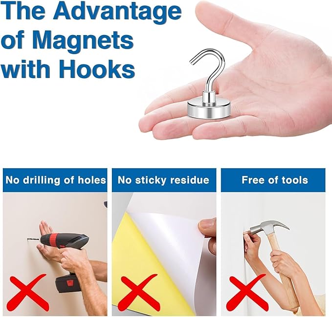 LOVIMAG Magnetic Hooks, 30lbs Strong Magnetic Hooks Heavy Duty for Cruise Cabins, Magnet Hooks Cruise Ship Essentials, Refrigerator Magnets for Hanging, Door Decor, Locker Accessories -60Packs
