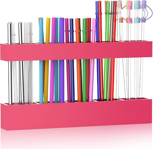 9.5” Large Acrylic Straw Holder for Cabinet Door, Reusable Adjustable Two-Part Straws Organizer with Ultra Sticky Adhesive Strips, 2026 Straw Storage for Kitchen Cupboard