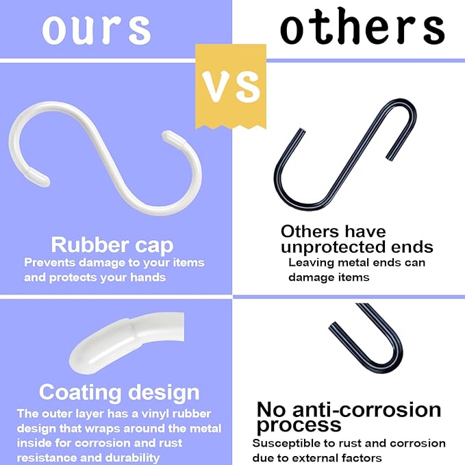 5 Inch S Hooks for Closet, Large S Hooks for Hanging Jeans, 12 Pack White Vinyl Coated S Hook, Non Slip Closet and Kitchen Heavy Duty S Hook for Hanging Plants, Jewelry, Pot, Pan, Cups