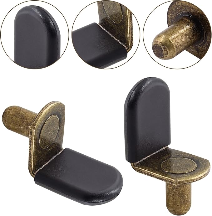 Biaungdo 30 Pcs Shelf Support Pegs, 1/4 Inch L-Shaped Clips with Rubber Sleeve, Cabinet Shelf Support Pegs for Bookshelves Glass Corner Shelf Cabinet Furniture, Bronze Tone
