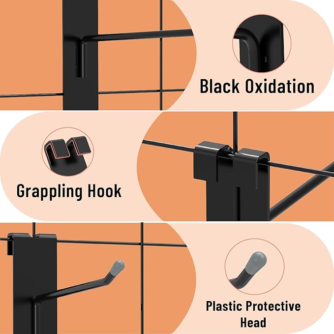 HUHOLE 60 Pack Gridwall Hooks 2 Inch, 4 Inch, 6 Inch–Black Metal Display Hangers for Wire Grid Panel – Heavy Duty Retail Store Fixtures, Garage Organizer, Craft Fair & Jewelry Rack (20lbs Capacity)