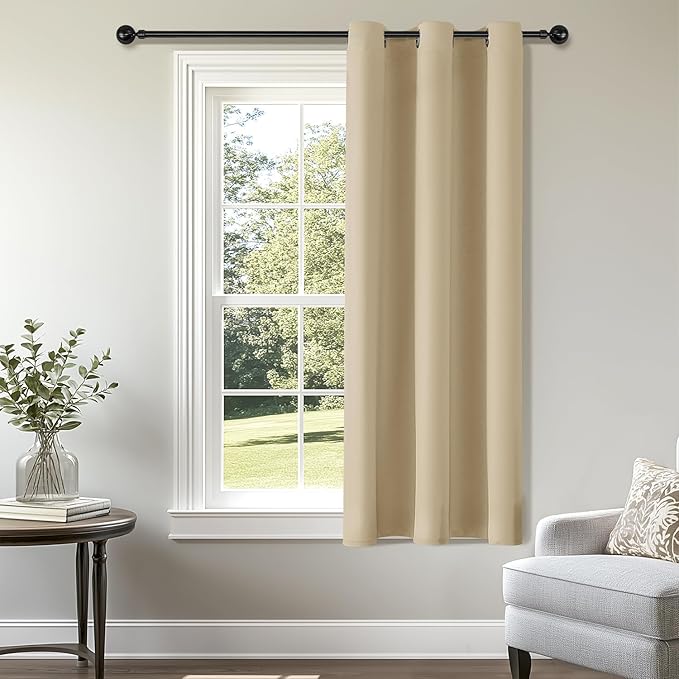 ChrisDowa Blackout Curtains 48 inches Long for Bedroom - Grommet Thermal Insulated Room Darkening Curtains for Living Room (1 Panel, Biscotti Beige, 42 x 48 Inch)