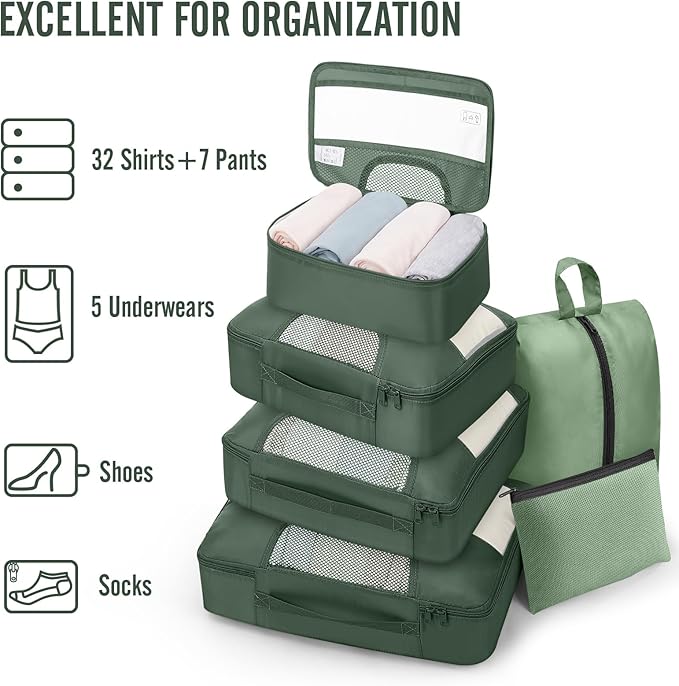 Veken 8 Set Packing Cubes for Travel Essentials, Suitcase Organizer Bags in 4 Sizes, Carry-On Luggage Accessories with Large Laundry & Shoes Bag, Must-Have for Airplane, Road Trip & Camping