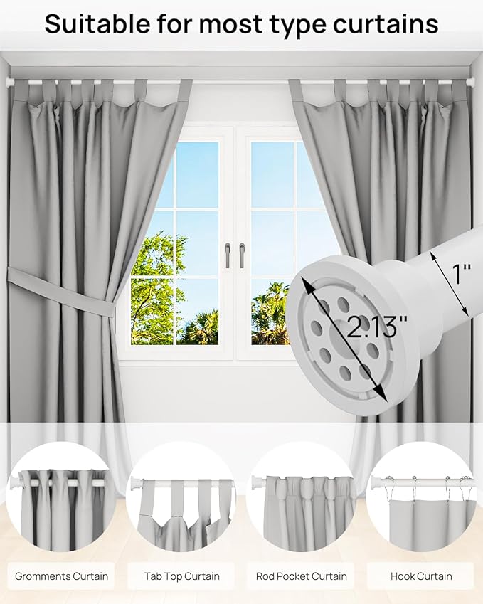 ALLZONE Shower Curtain Rod Tension No Drill, 42-83 Inches,Heavy Duty Tension Curtain Rod, Rustproof Shower Rods for Bathroom, Adjustable Spring Tension Rods for Windows,White