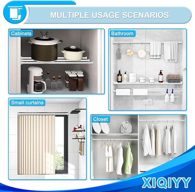 Spring Tension Rod 28 to 48 inches,Adjustable Heavy Duty Curtain Rod-Shower Curtain Rods for Bathroom,Windows,Door,White