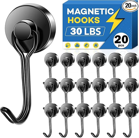 LOVIMAG Hooks, 30lbs+ Magnetic Magnet Hook 2025 Cruise Cabin Ship Essentials Heavy Duty Strong Refrigerator Fridge Hanging for Classroom Beach Vacation Kitchen Grills Home Mug Hanger (20 Pack), Black