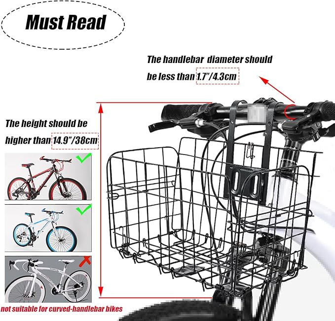 Folding Bike Front Basket Bicycle Wire Basket with Handles Easy Installation on Front Handlebar