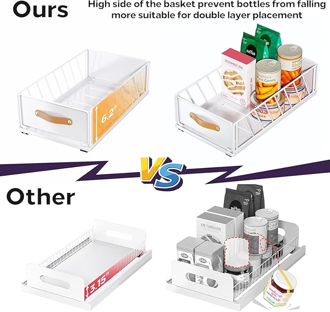 Pull out Cabinet Organizer Fixed with Adhesive Nano Film,Heavy Duty Slide out Pantry Shelves Drawer Storage,Sliding Mesh Cabinet Basket with Handle for Kitchen, Bathroom,Home, 15.8"W X 21"D X6.2"H