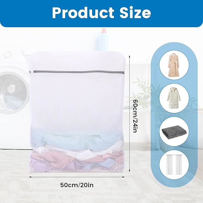 Dntorx 2 Pack X-Large Mesh Laundry Bags for Delicates, 20 x 24 Inches Reusable Laundry Bag Durable Wash Bags for Washing Machine for College, Family, Travel, Storage