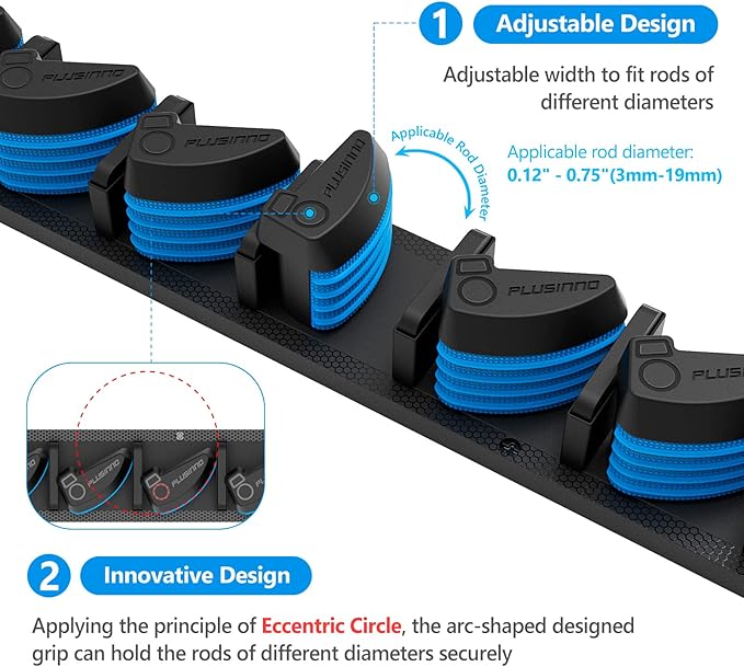 PLUSINNO 4 Pack Vertical Fishing Rod Rack, Wall Mounted Fishing Rod holder, 4 Packs Fishing Pole Holders Hold Up to 36 Rods or Combos, Fishing rod holders for garage, Fishing Gear and Gifts for Men