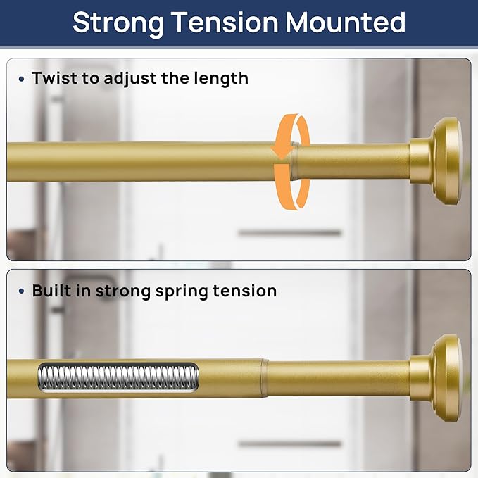 ENJOYBASICS Gold Shower Curtain Rod 30 to 76 Inches, 1 Inch Stainless Steel Adjustable Spring Tension Rods No Drill for Bathroom, Closet, Window, Room Divider, Never Rust, Non Slip