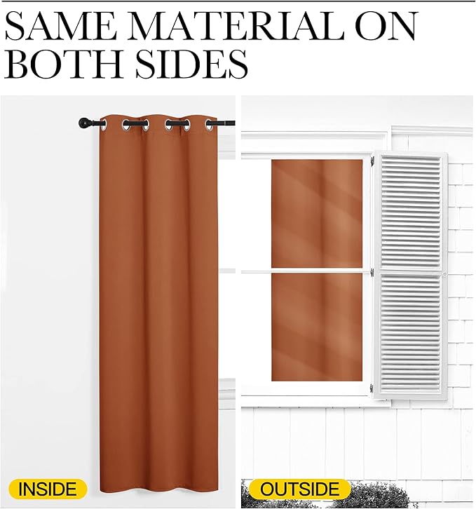NICETOWN Room Darkening Curtains for Bedroom, Burnt Orange Thermal Insulated Drapes 63 inches Long for Small Shack Window (1 Panel, 70" Wide per Panel)