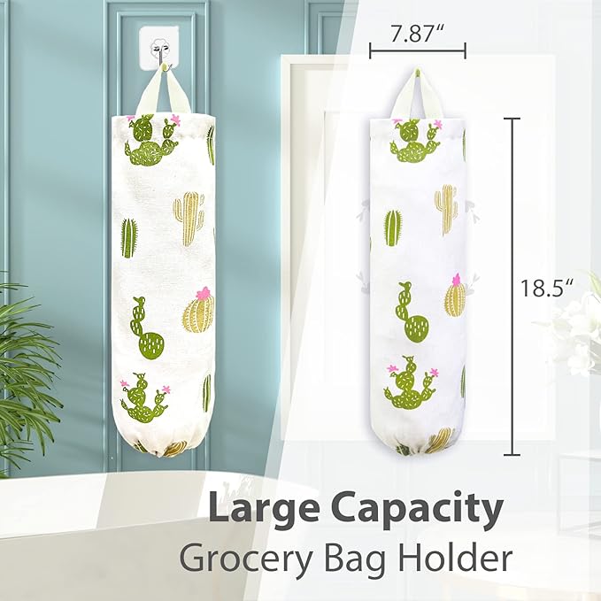 SYIPO Plastic Bag Holder, Reusable Grocery Bag Organizer for Home Kitchen Travelling Decor, Wall Mount, 1 Pack，Cactus