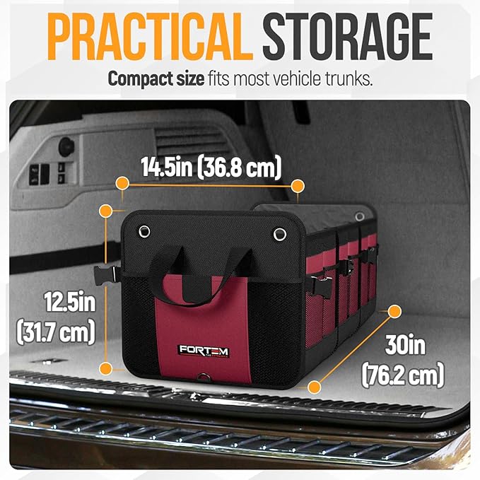FORTEM Trunk Organizer with Cooler For SUV Car Organizer and Storage, Collapsible Multi-Compartment, Perfect Christmas Gifts For Men, Women, 1680D Oxford, Non Slip Bottom, Straps, Soft Cover 110L