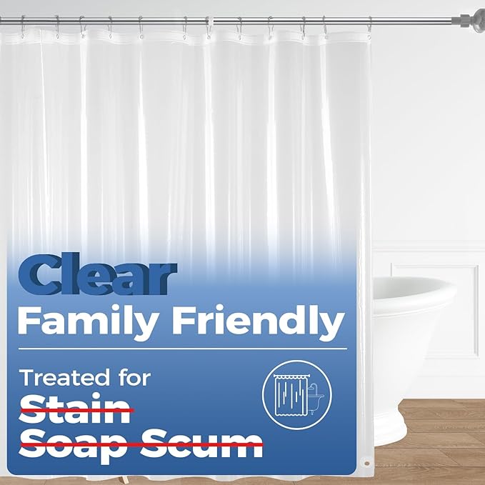 downluxe Set of 3 Clear Shower Curtain Liner, PEVA Lightweight Plastic Shower Liner with 3 Magnets, 72" x 72" Waterproof Bathroom Curtain
