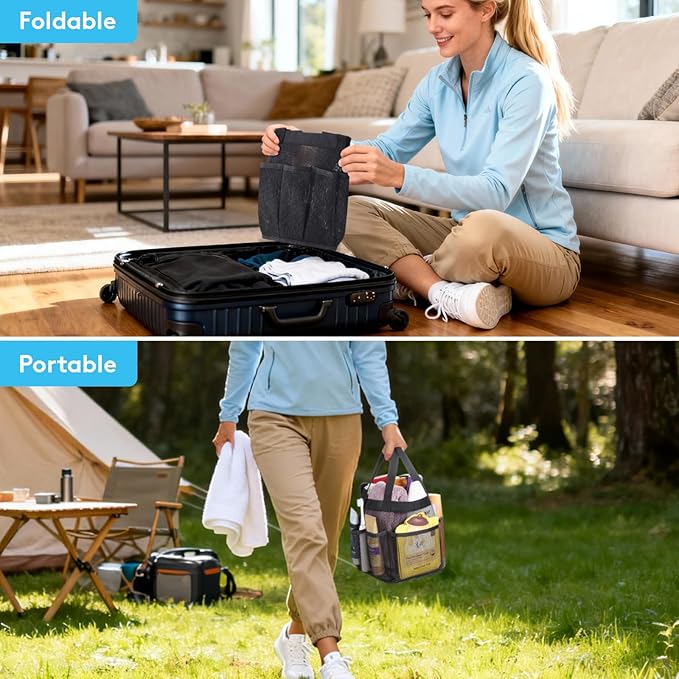 Lifewit Mesh Shower Caddy 2 Packs, Freestanding Portable Shower Tote Bag for Dorm, Bathroom, Gym, Travel, Quick Dry Hanging Organizer with 7 Storage Pockets for Toiletry Essentials, Black&Pink